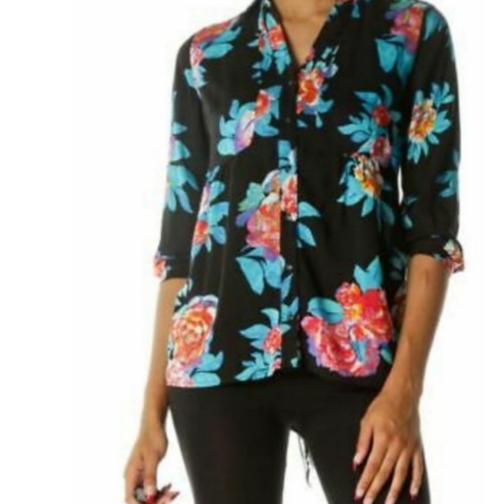 Maeve woodland walk black floral button down size 4